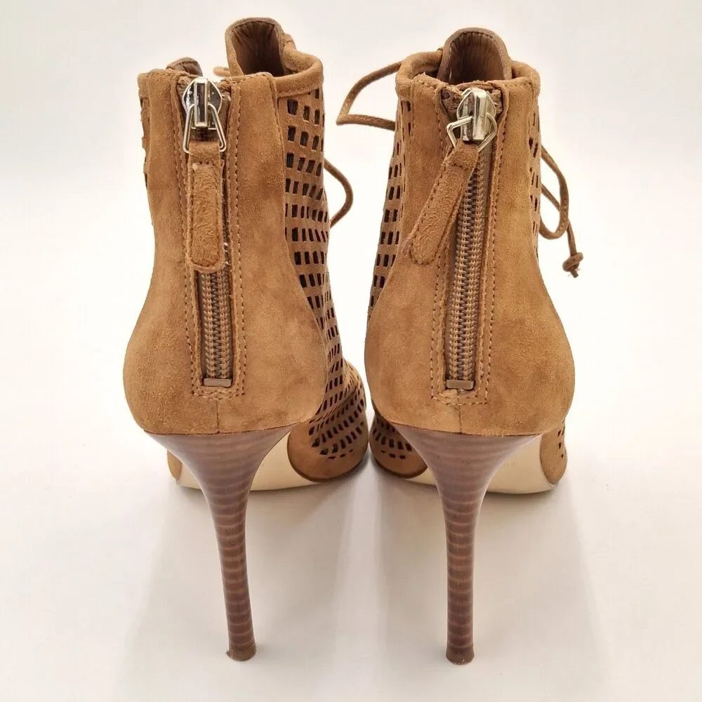Rare Nine West Moustique Suede Sz 8M Women's Heeled Sandal Dark Natural Stiletto